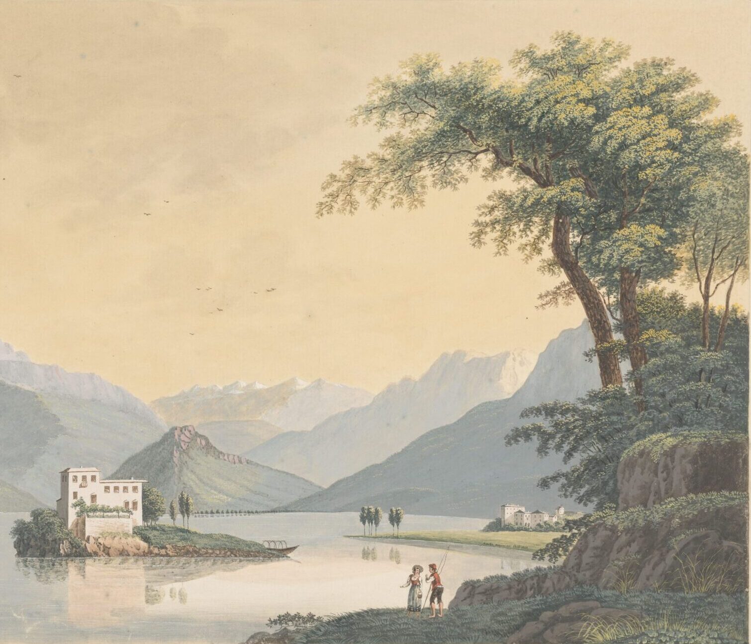 Gezicht op de Isola Madre in de Lago Maggiore, Johannes Josephus Aarts, 1828